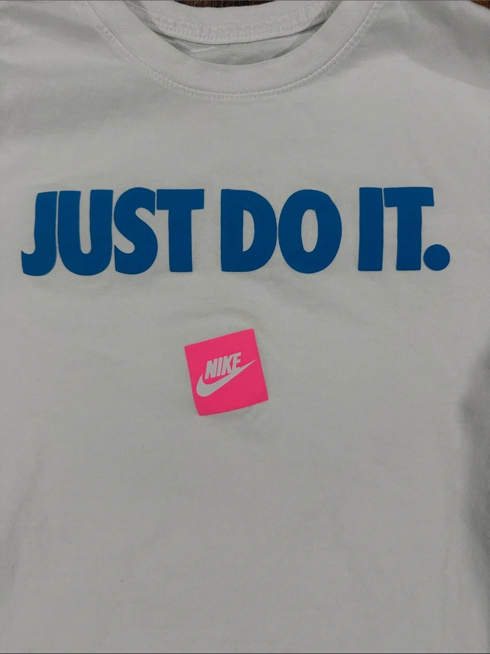 Nike Men’s White T-Shirt with Blue “JUST DO IT.” Graphic